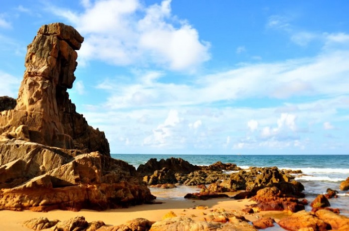 Những hòn đá nhiều hình thù rải rác khắp bờ biển