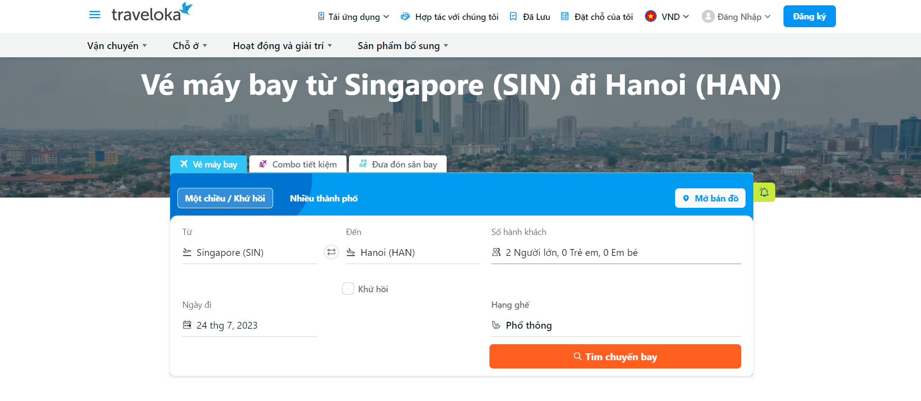 Săn vé máy bay singapore Hà Nội trên Traveloka 